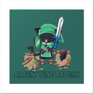 Cute black cat adventurer All shiny things are mine Posters and Art